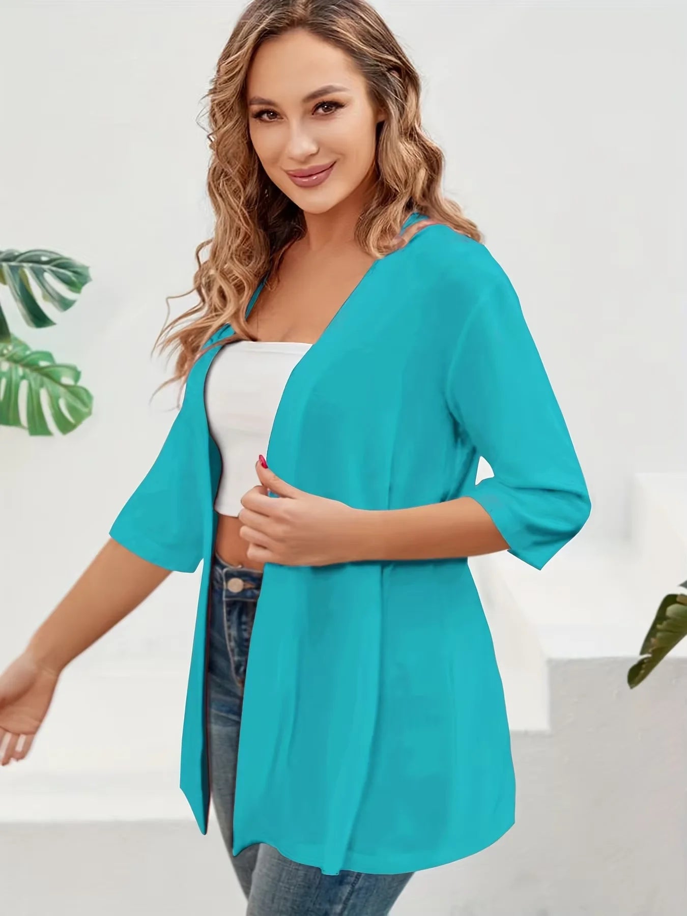 Elegant plus Size Women's Cardigan Half Sleeve Medium to Long Light Elastic Autumn Winter Fashion for Europe And America