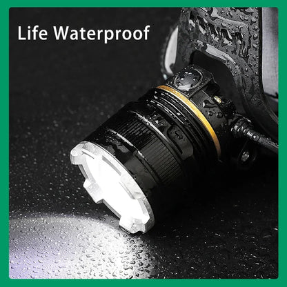 XIWANGFIRE XHP90.2 Pannlampa 50W – Zoom, Rörelsesensor, Vattentålig, 100–300m, Camping & Fiske