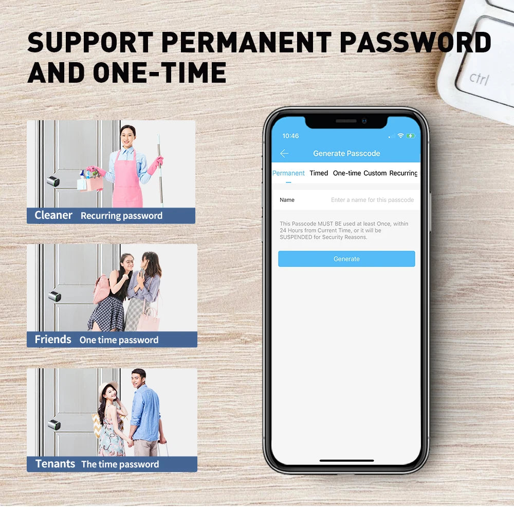 TTlock APP Control Smart Lock, Electronic Password Lock, Adjustable Length Smart Lock, Electronic Lock with RFID Card Application, Bluetooth, 60-90mm Silver,Simple Access for Relatives and Guests