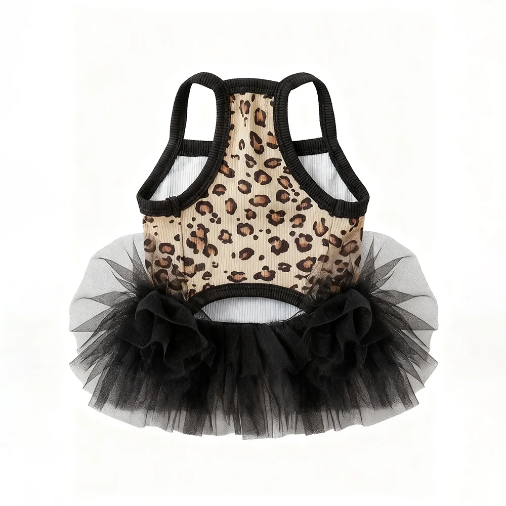 Fashion Sweet Puppy Dog Summer Dress Princess Skirt Pet Dog Lace Cake Camisole Tutu Dress -Leopard Print Dog Tutu Dress