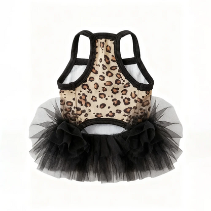 Fashion Sweet Puppy Dog Summer Dress Princess Skirt Pet Dog Lace Cake Camisole Tutu Dress -Leopard Print Dog Tutu Dress