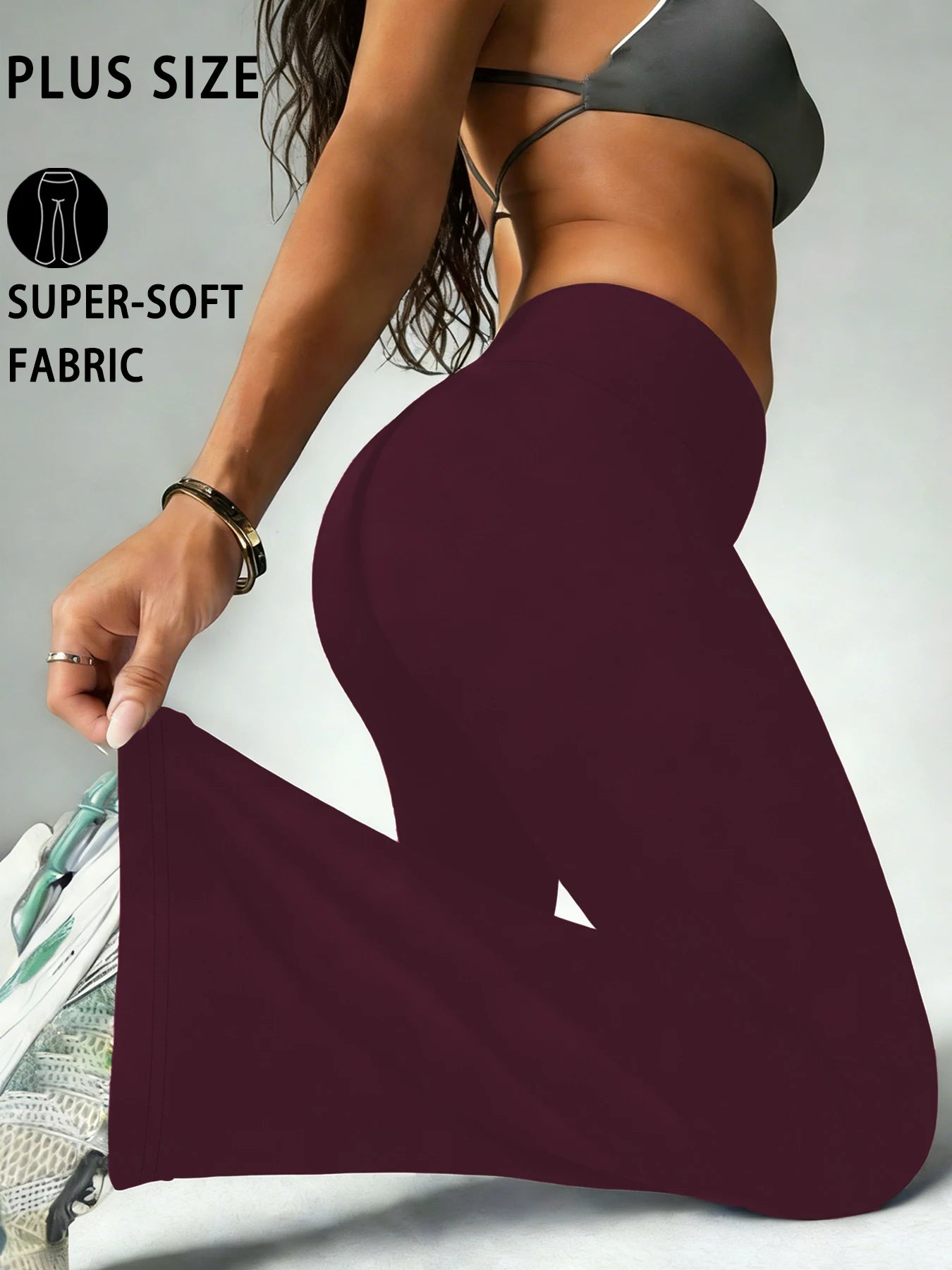 Plus Size Women's Super Soft Flare Pants High Waisted Tummy Control Workout Yoga Push Up Gym Fitness Long Leggings Bell Bottoms