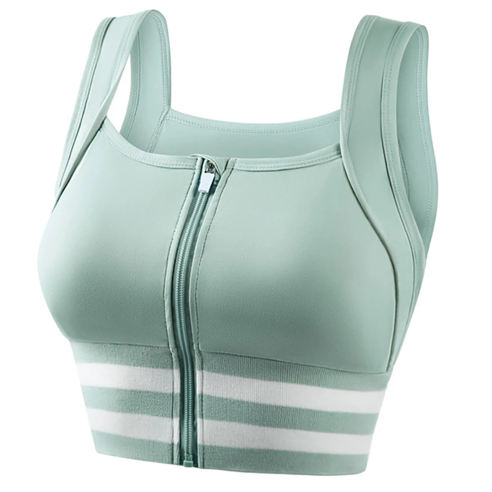 Zipper Front Closure Sports Bra Fitness Crop Tops with Built in Bra Gym Yoga Workout Padded Tank Top Athletic Vest Plus Size