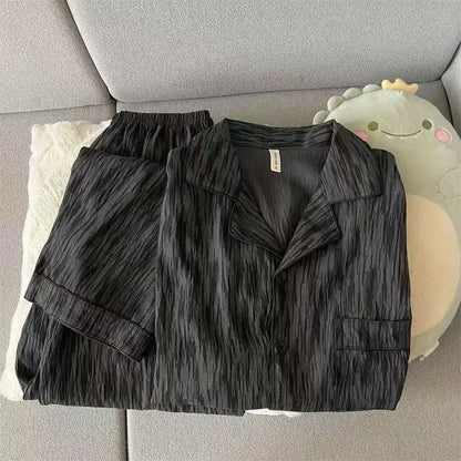 Långärmat pyjamasset herr med krage och tryck – överdel och byxor, L–3XL