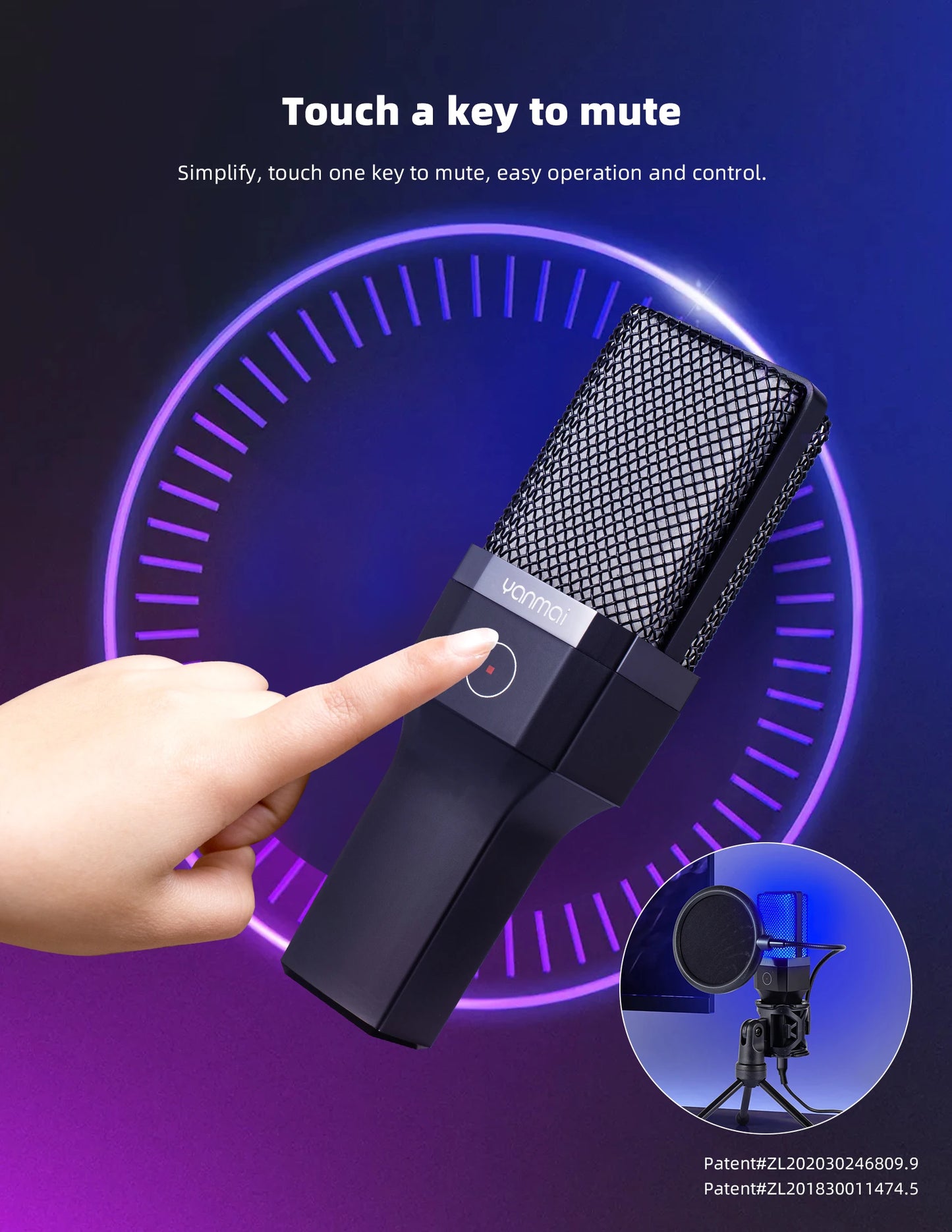 Gaming Microphone Professional Condenser Mic PC Laptop Computer Mike RGB USB Wired Studio Streaming Podcast Gamer Karaoke PC Kit