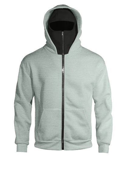 Autumn Men's Double-Layer Hooded Zip-Up Sweatshirt, Loose Casual Fit with Front Pockets, Ideal for Outdoor and Streetwear Style