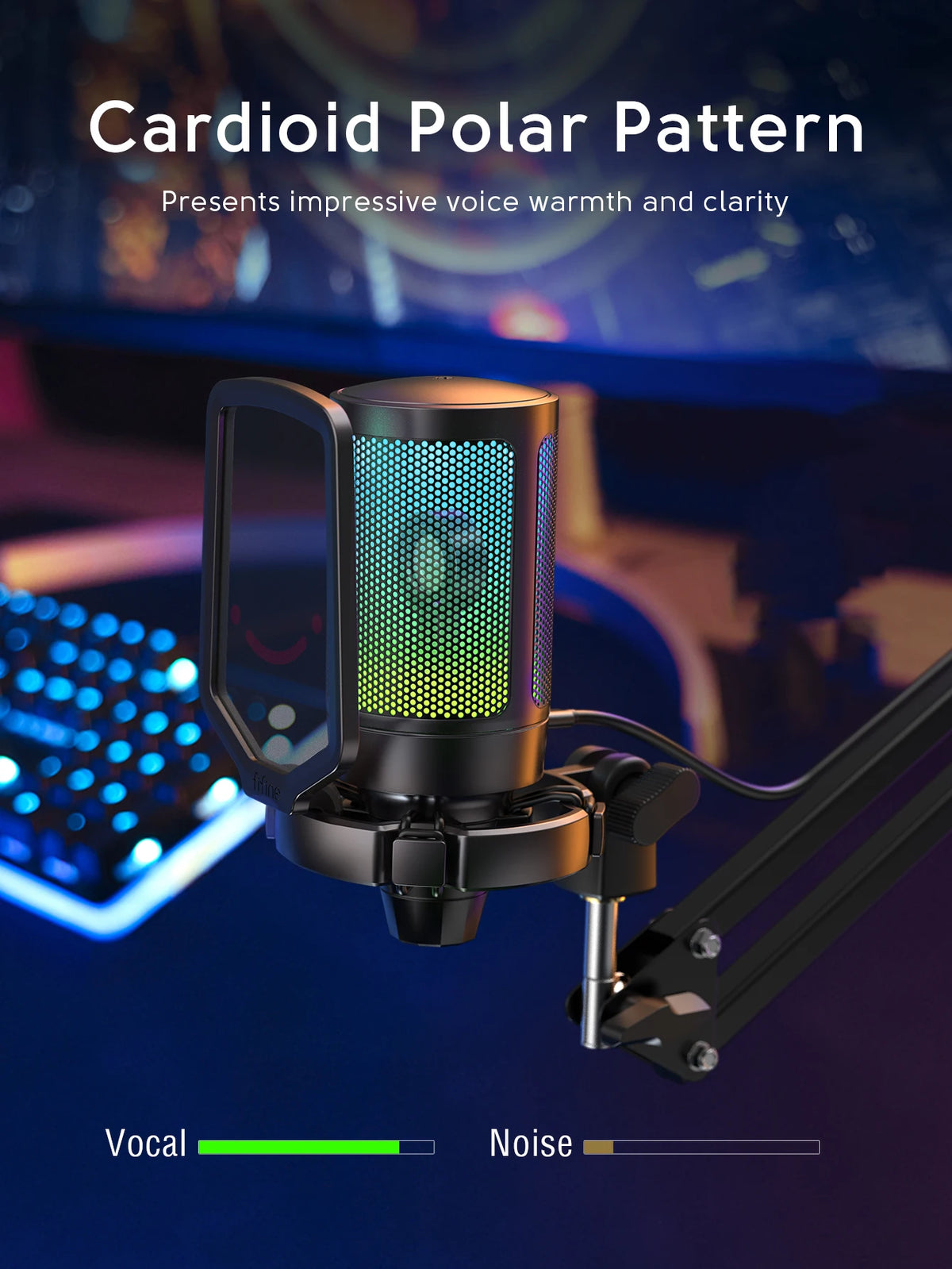 FIFINE A6T USB-mikrofonkit med RGB och bomarm