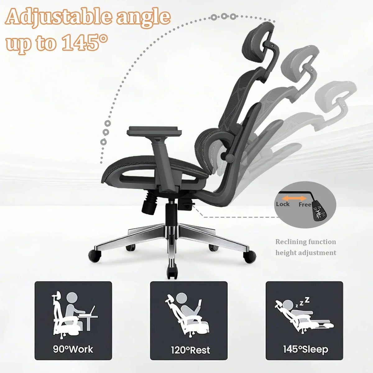 Ergonomic Office Chair Lumbar Support & Neck Pillow Soft Padded Armrests Breathable Mesh Multi-Position Height Adjustment Comfor