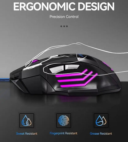 RGB Backlit Wired Gaming Mouse 7-Buttons USB 2400DPI Adjustable Ergonomic Computer Optical Sensor Mouse For PC Computer Laptop