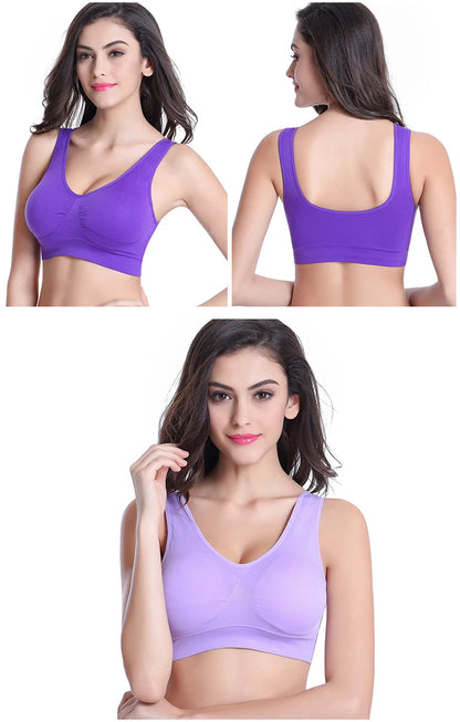3PCS/lot Hollow out Breathable Sports Bra With Pad Plus Size Seamless Vest For Women Active Wirefree Brassiere Push Up Bra S-6XL