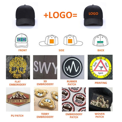 KOOKOFASHION Anpassad Keps Grossist – Valfritt Material Tryck Brodyr Sublimering 3D Logotyp Fram/Sida/Bak MOQ 25 Kepsar Profilkläder