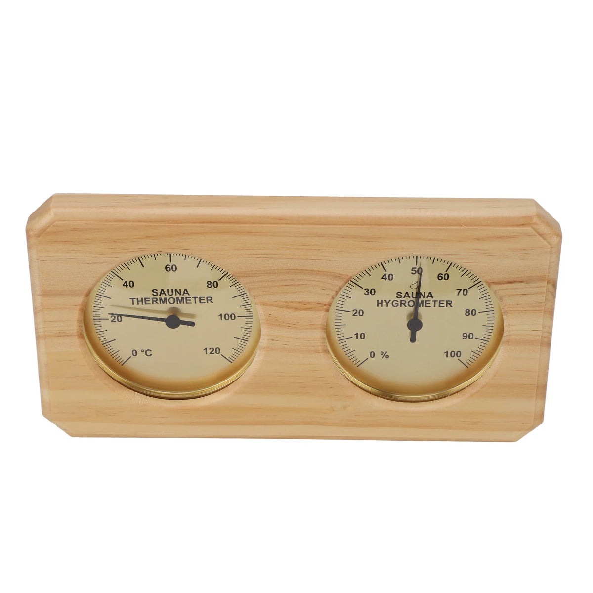 2-i-1 Bastutermometer & Hygrometer i Trä – Väggmonterad, 0–120°C, Guldram