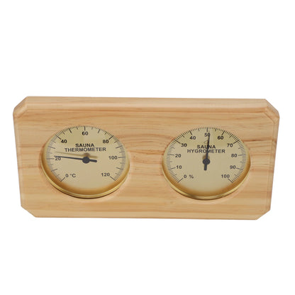 2-i-1 Bastutermometer & Hygrometer i Trä – Väggmonterad, 0–120°C, Guldram