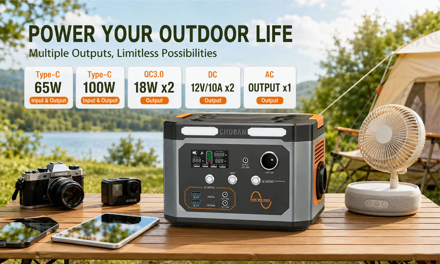 Portable Power Station 500W Optional 80W Rigid Solar Panel with 5m Extension Cable Outdoor Solar Generator for Camping RV Emergency Backup Power