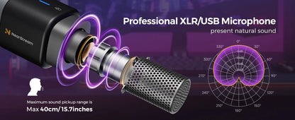 NearStream USB XLR Kondensatormikrofon med Bomarm Set för Streaming Podcast Studio