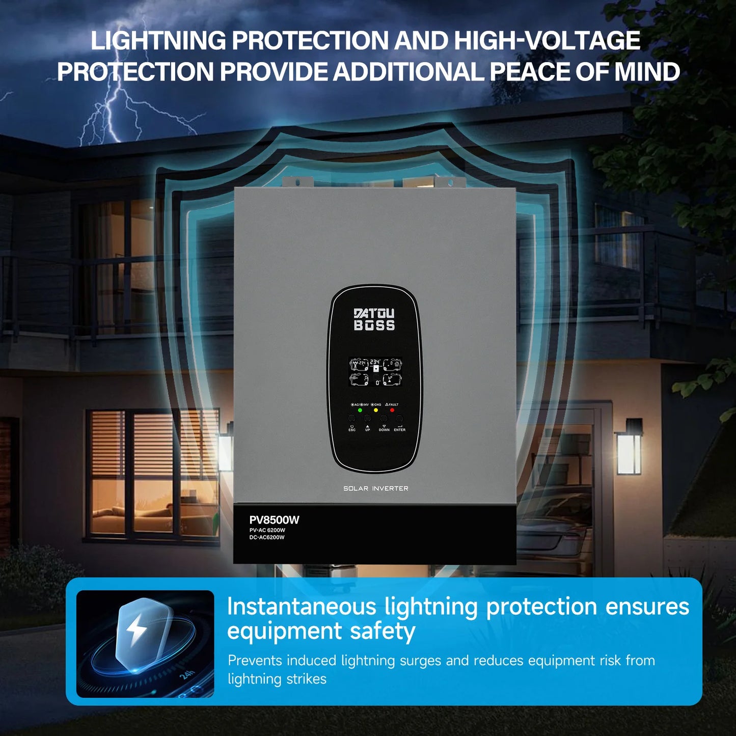 DATOUBOSS Solhybridinverter Ren Sinusvåg – 1,8kW 12V / 3kW 24V / 6,2kW 48V till 220V, Parallellanslutning, EU-lager Polen