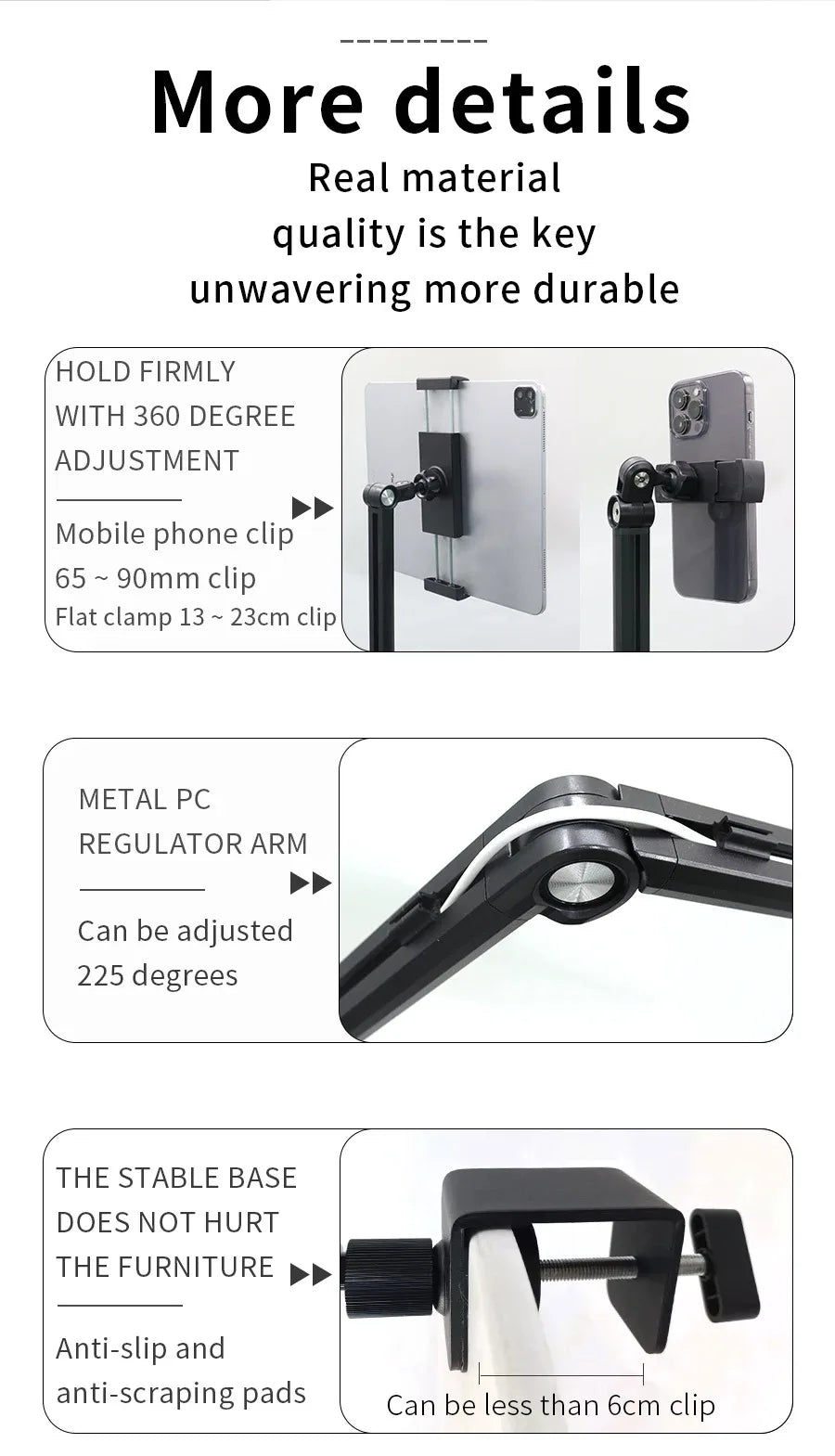 2025 Tablet Stand Holder for Ipad,Portable Monitor Stand Desk Mount for 15.6'' 16'' Screen,Aluminum Long Arm with Rotating