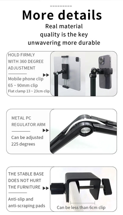 2025 Tablet Stand Holder for Ipad,Portable Monitor Stand Desk Mount for 15.6'' 16'' Screen,Aluminum Long Arm with Rotating
