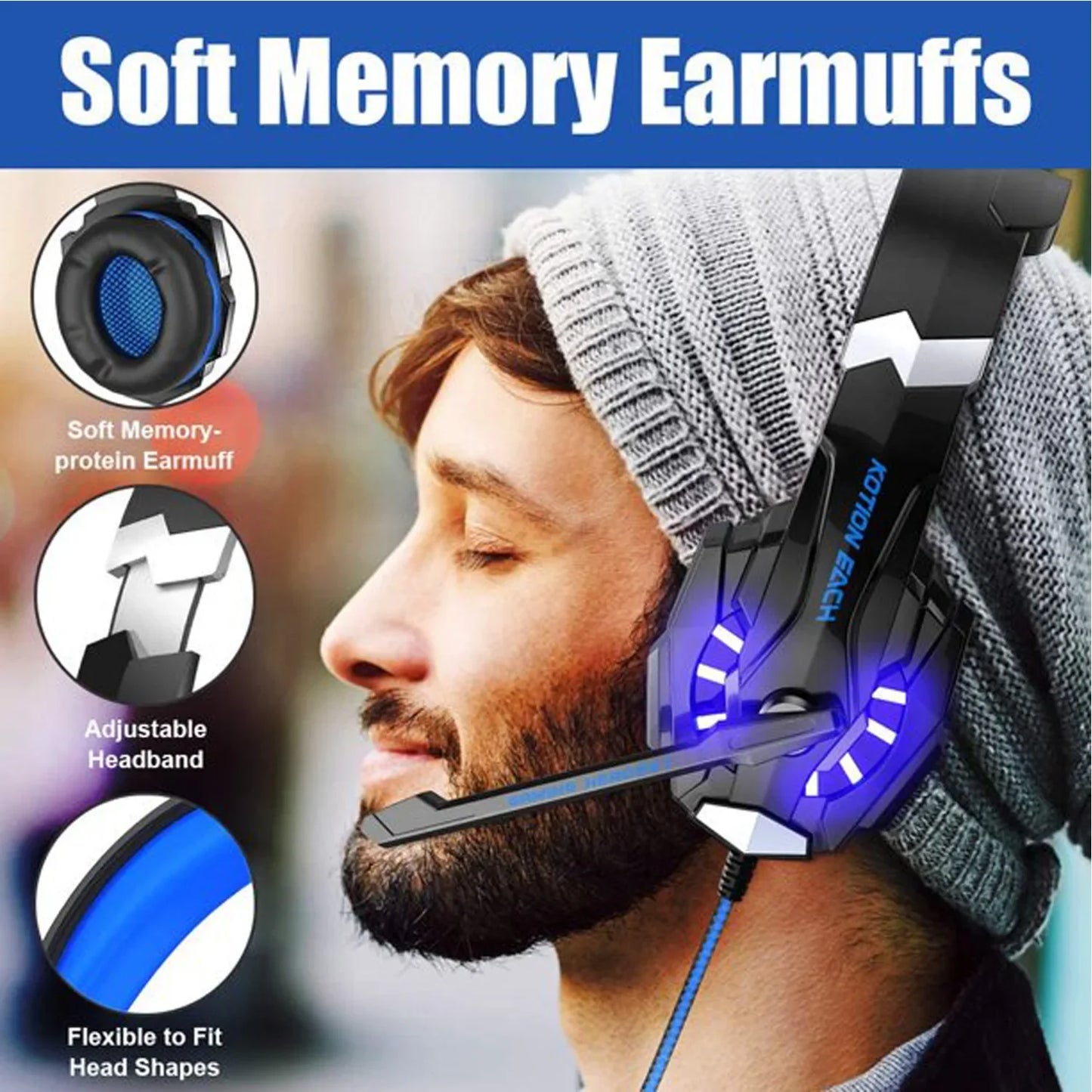 XIKCУ G9000 Gaming Headset Over-Ear – 3,5mm + USB LED-belysning Mikrofon Djupt Bas Stereo PS5 PS4 Xbox PC Laptop Röd Blå Vit