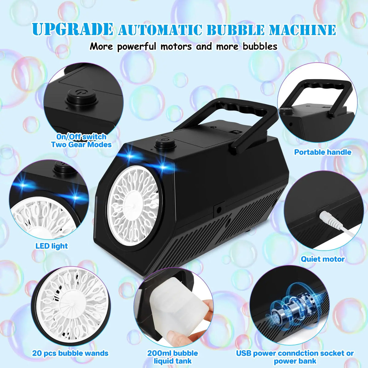 Automatisk bubbelmaskin med 2 hastighetslägen