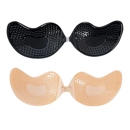1/2Pcs Sexy Women Invisible Push Up Bras Reusable Adhesive Self-Adhesive Silicone Front Closure Sticky Bra Black Skin Strapless