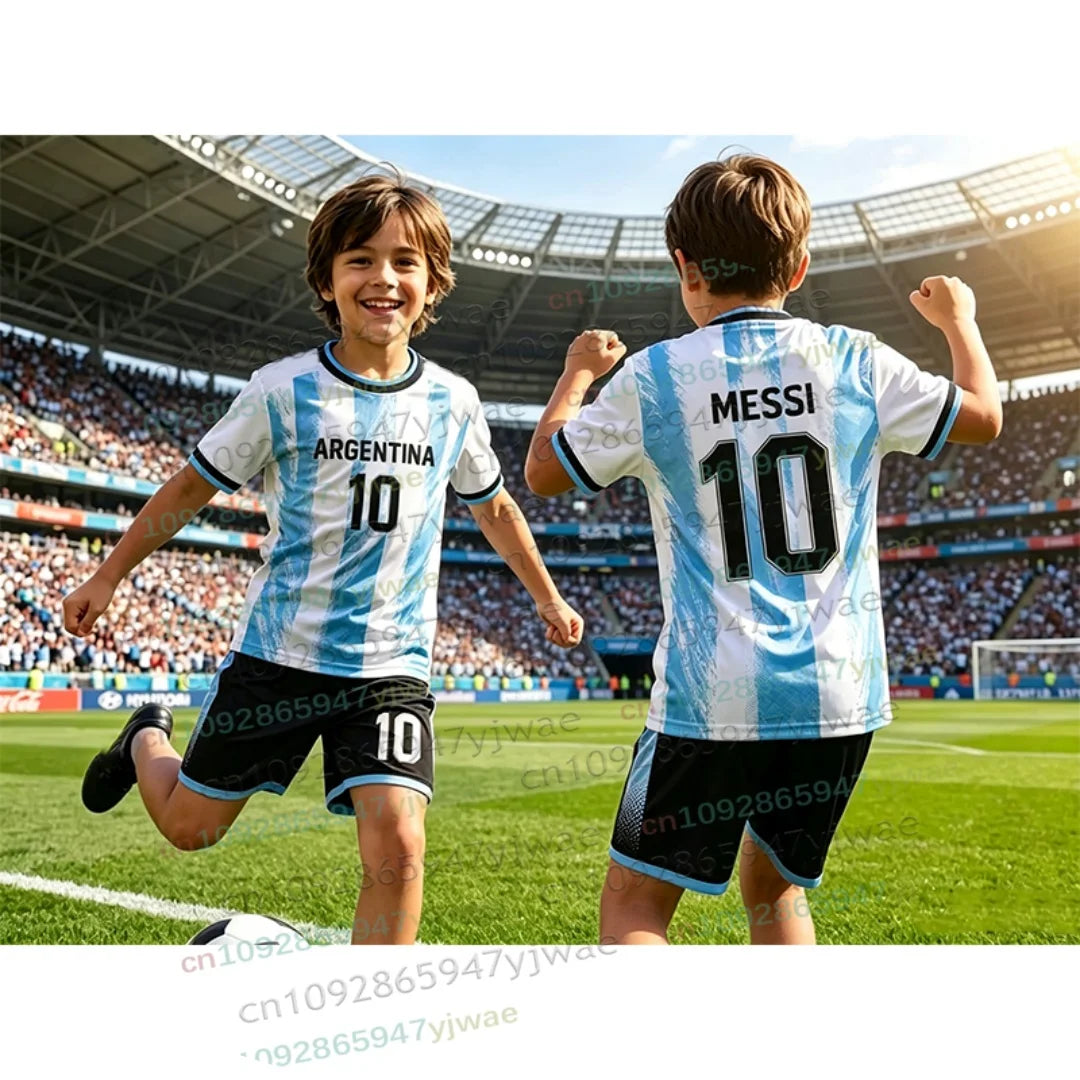 2026 Special Messi 10 Football Jersey Tee Shorts Set Women Men Harajuku Argentina Fans Shirt and Shorts Summer Kids 2 Piece Set