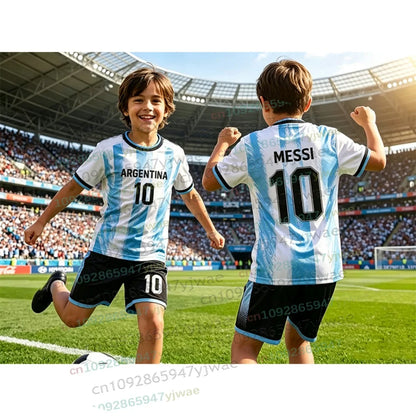 2026 Special Messi 10 Football Jersey Tee Shorts Set Women Men Harajuku Argentina Fans Shirt and Shorts Summer Kids 2 Piece Set