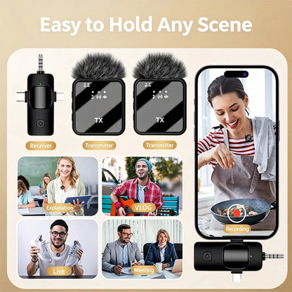 KEBIDUMEI 3 in 1 Wireless Lavalier Microphone Dual Noise Reduction Mini 1 to 2 Mic for Living Broadcast Gaming Video Recording