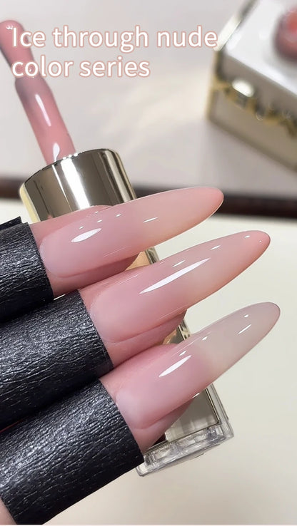 1/6Pcs 15ml Jelly Ice Nude Peelable Polish, UV/LED - Set, Formaldehyde - Free. Oval, Glossy. Good for Salon & DIY