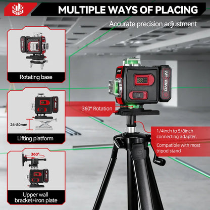 ONEVAN 4D 16 Lines Leveling Laser Levels Portable Rechargeable Professional Horizontal And Vertical Level With Tripod Power Tool