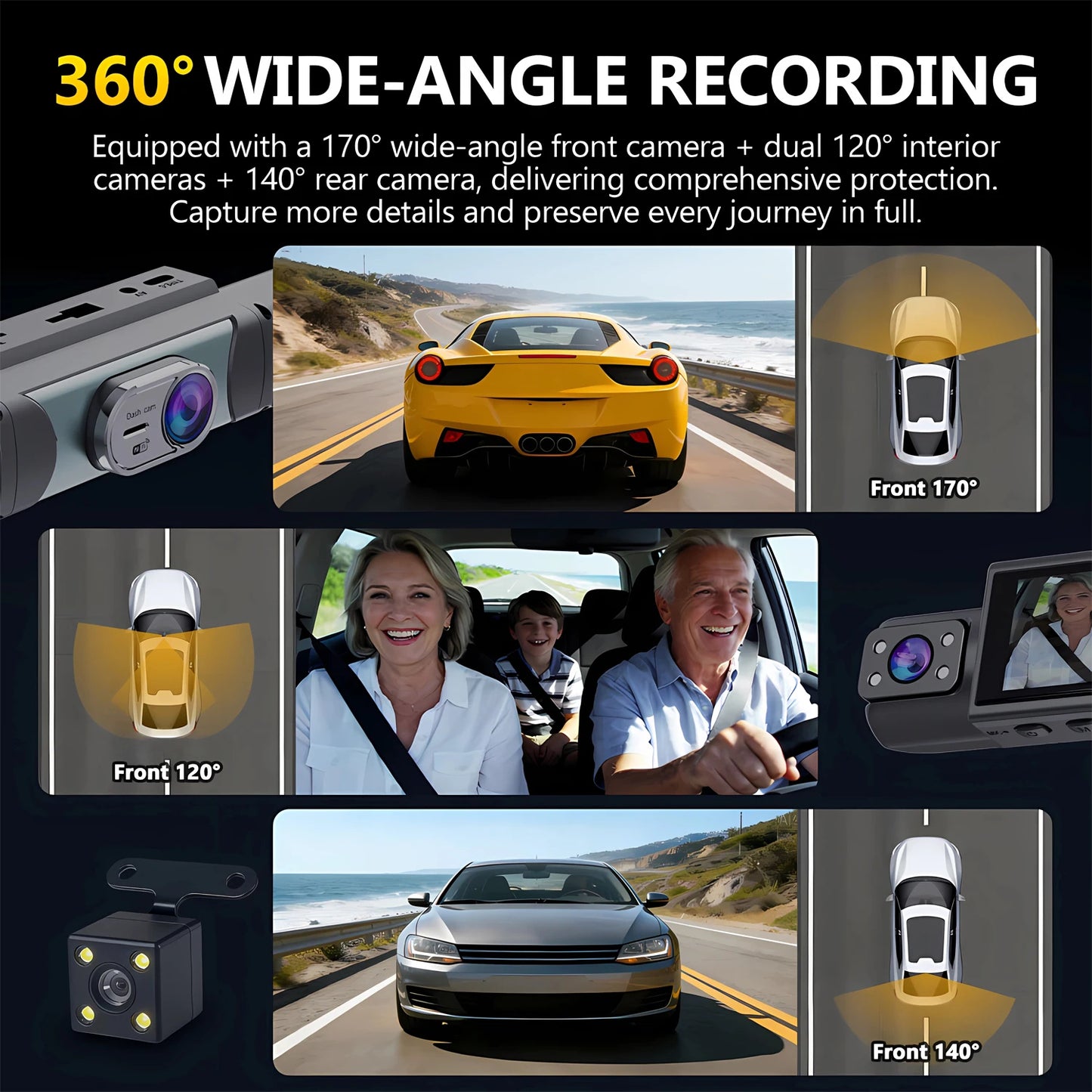 WIFI 4-Channel Car DVR Dash Cam With 4 Cameras Full HD 1080P Video Recorder Night Vision Black Box Cabin Camera 24H Parking