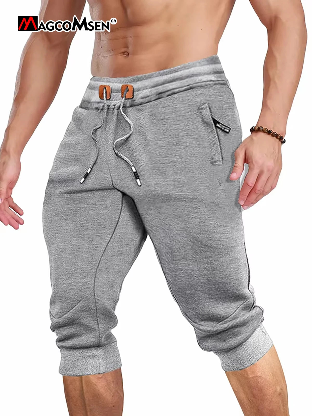 Herr Joggers under knäet – Träningsbyxor med Dragkedjefickor & Elastisk Midja