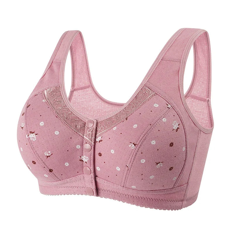 Front Closure Confortable Bra For Older Women Wire Free Bras Push Up Underwear Female Everyday Lingerie Large Bust 110A
