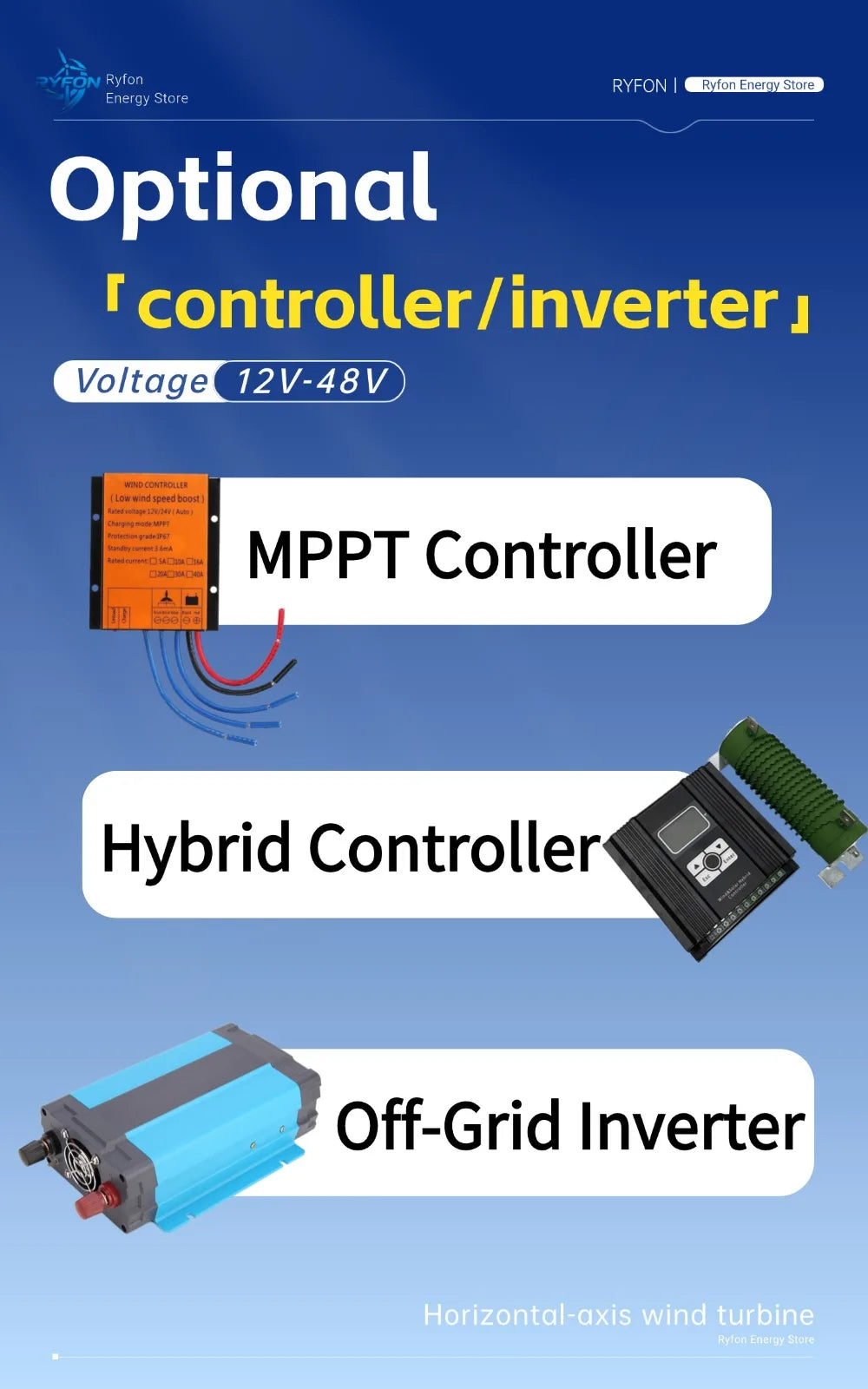 Horisontell Vindturbin 3kW/5kW/8kW 12V/24V/48V – 3 eller 5 Blad MPPT/Hybrid/Off-Grid System, 3-fas AC
