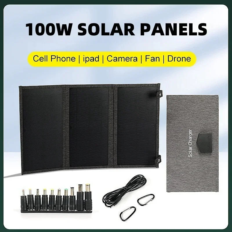 100W Folding Solar Panel 18V DC5521 Type-C USB Photovoltaic Charger Outdoor Mobile Phone Tablet Fast Charging Mobile Power Bank