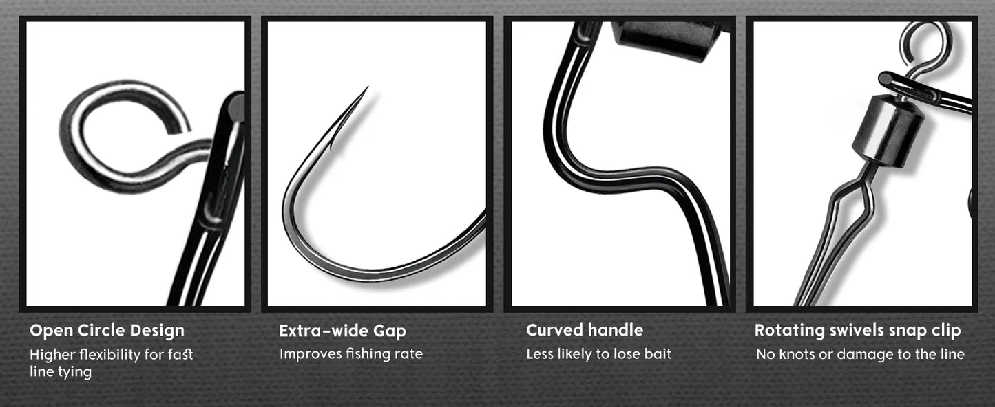 9KM 30Pcs Ewg Drop Shot Hooks with Swivels Bass Fishing Texas Rig Hooks Worm Fishing Hook High Carbon Steel