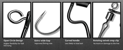9KM 30Pcs Ewg Drop Shot Hooks with Swivels Bass Fishing Texas Rig Hooks Worm Fishing Hook High Carbon Steel