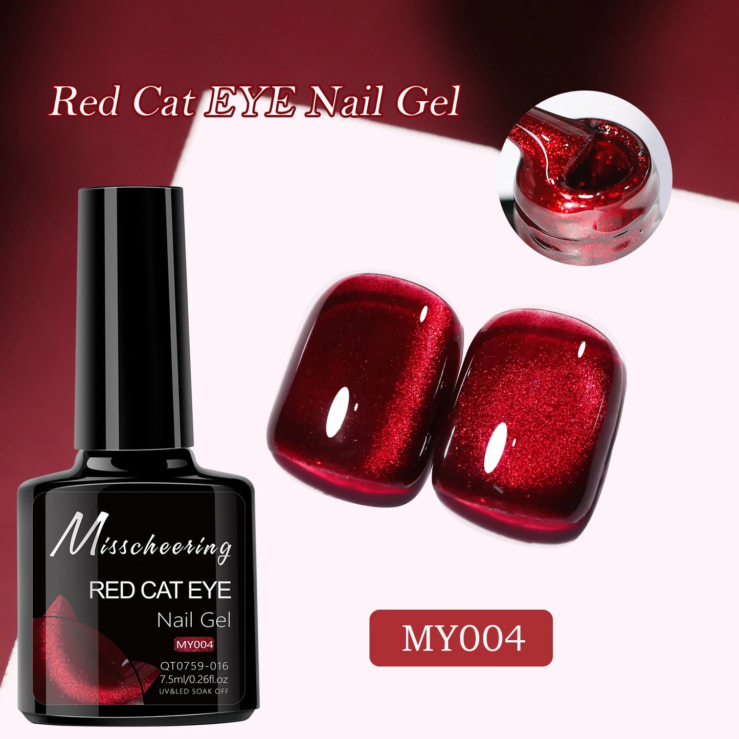 Red Cat Eye Gel Nail Polish Magnetic Glitter Holographic Red Ruby Christmas Polish Reflective Jelly Translucent UV Gel Manicure