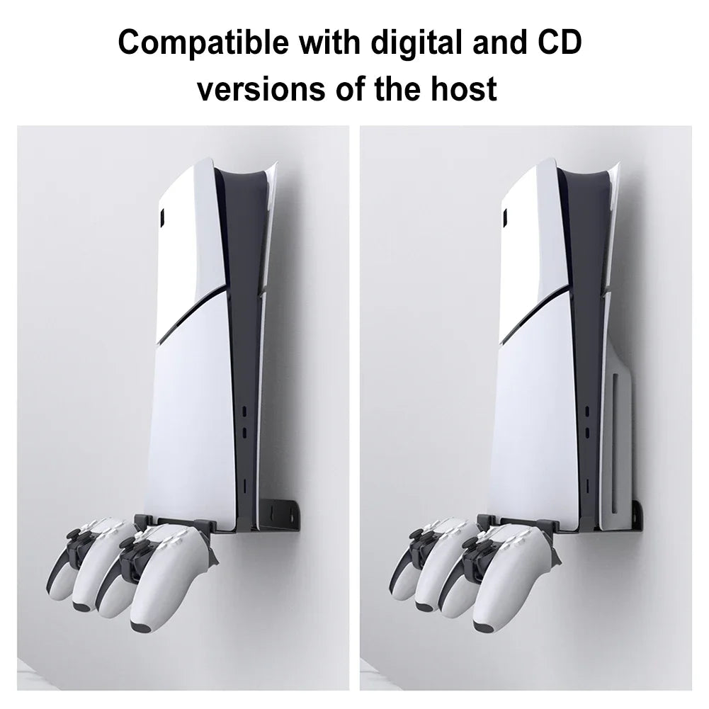 Wall Mount Bracket Display Stand Base with Controller Holder Wall Hanging Stand for PS5 Slim Digital Edition and Disc Edition