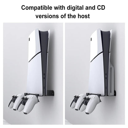 Wall Mount Bracket Display Stand Base with Controller Holder Wall Hanging Stand for PS5 Slim Digital Edition and Disc Edition