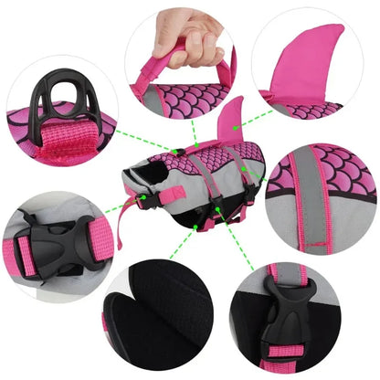 Shark Dog Life Jacket Enhanced Buoyancy Small Dogs Swimming Clothes Safety Vest with Handle for Medium Large Dog Surfing Costume