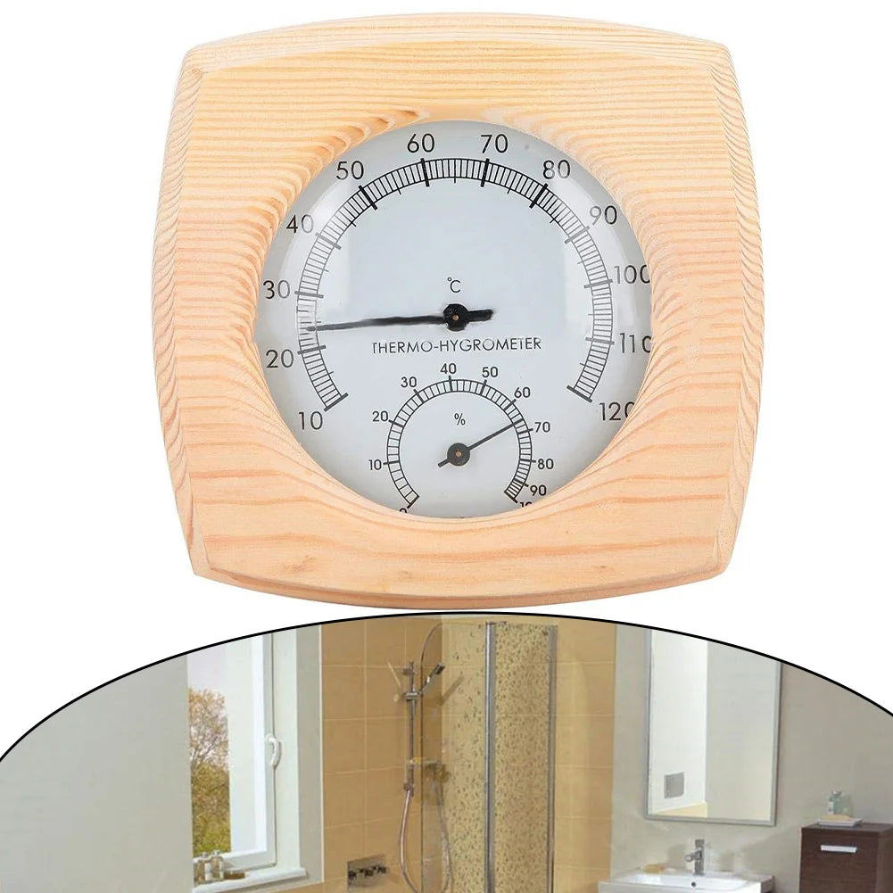 140 mm termometer och hygrometer i trä för bastu