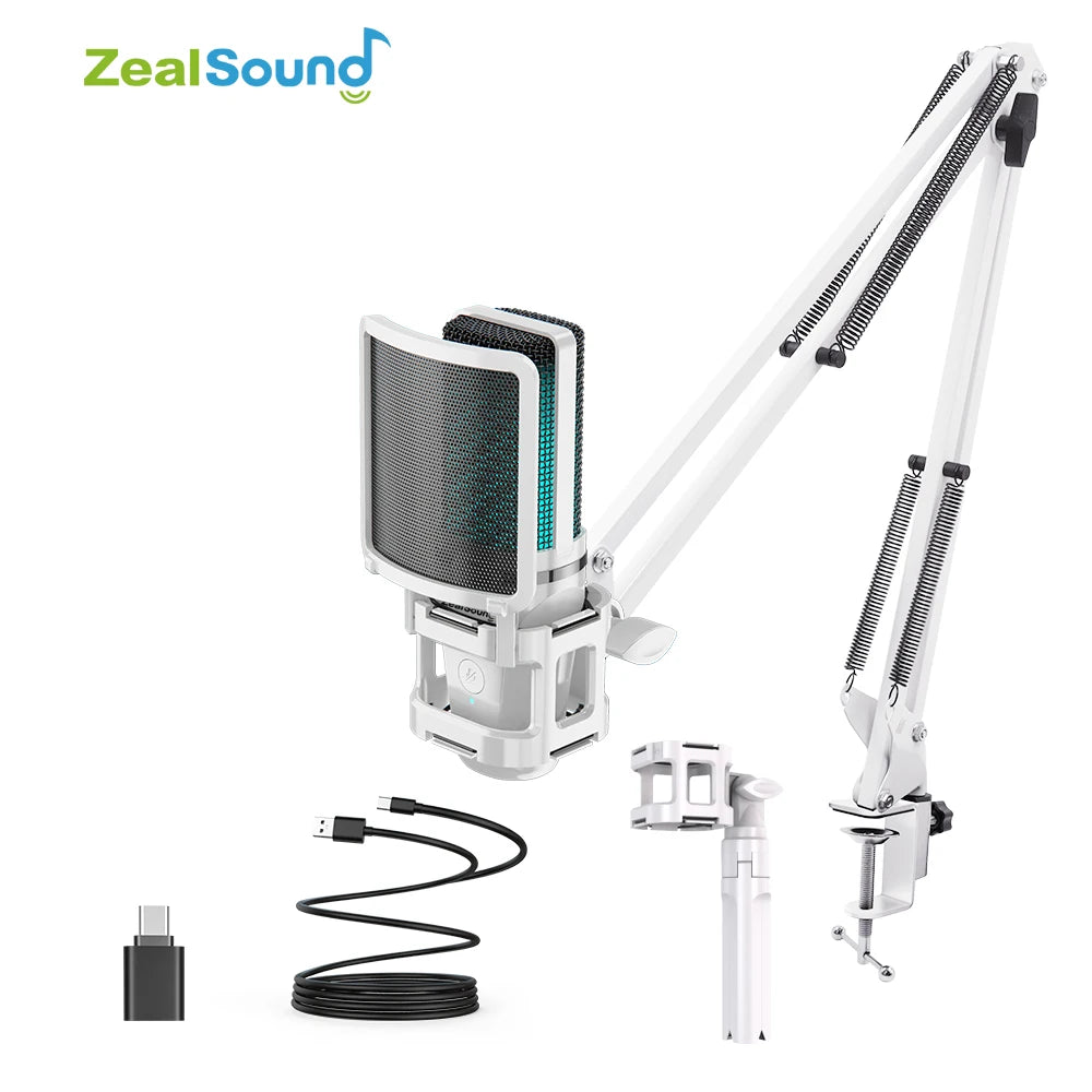ZealSound A68S RGB USB-streamingmikrofon med boom arm och tripod