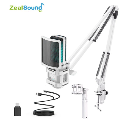 ZealSound A68S RGB USB-streamingmikrofon med boom arm och tripod