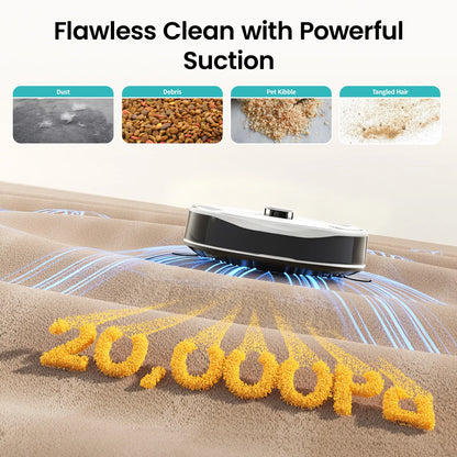 Lefant M265 Robot Vacuum Cleaner and Mop, 20,000Pa Suction, 800ml Dustbin, 28cm Mini Roller Robot Vacuum with Instant Automatic Cleaning, 5G WiFi/APP/Alexa