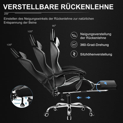 Gtplayer Gaming Chair with Massage, Ergonomic Desk Chair with Footrest, Headrest, Swivel Chair for Office and Gamer