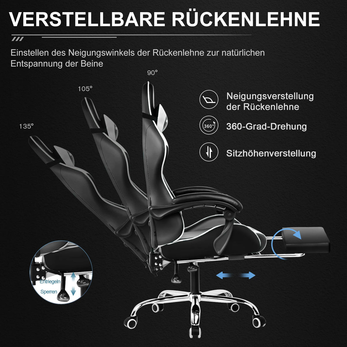GTPLAYER Gaming chair with massage Lumin cushion & footrest, Ergonomic office chair with padded seat, swivel chair up to 150 kg