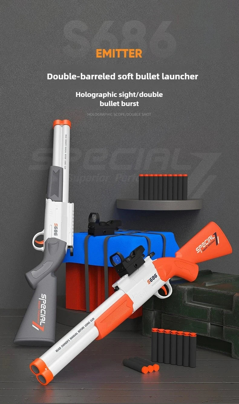 Dubbelpipigt Airsoftgevär S686 Leksaksvapen med Mjuka Skott