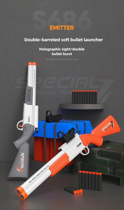 Dubbelpipigt Airsoftgevär S686 Leksaksvapen med Mjuka Skott