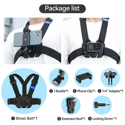 TELESIN Quick-Release Chest Strap Mount for GoPro Hero 13 12 11 10 9 8 7 Insta360 SJCAM DJI OSMO Action 5 4 3 Chest Belt Mount